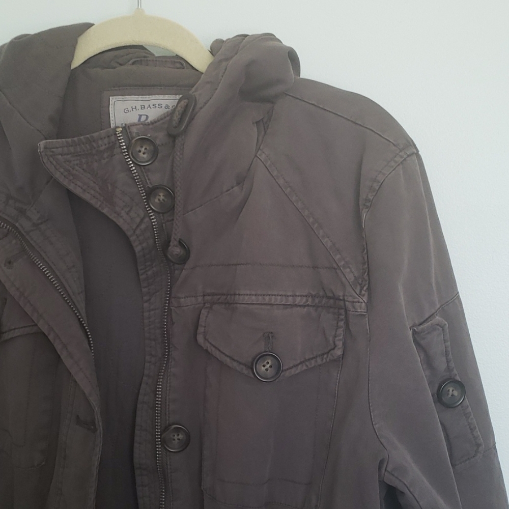 EUC GH BASS hooded utility jacket, faded drawstring coat - Picture 2 of 4